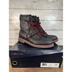 Polo Ralph Lauren Double Strap Leather Maurice Moto Boots Black Sz 12D Men